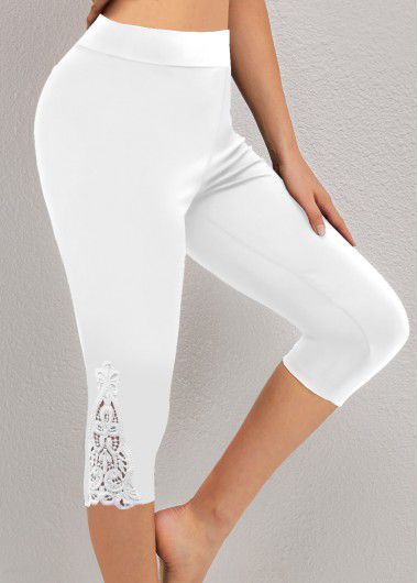 Modlily White High Waisted Capri Elastic Waist Leggings - XL