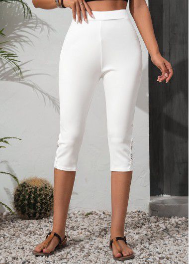 Modlily White High Waisted Capri Elastic Waist Leggings - M