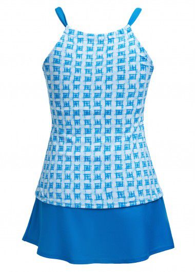 Modlily Cut Out Mid Waisted Geometric Print Tankini Set - XXL