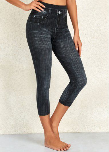 Modlily Black High Waisted Skinny Capri Leggings - 2XL