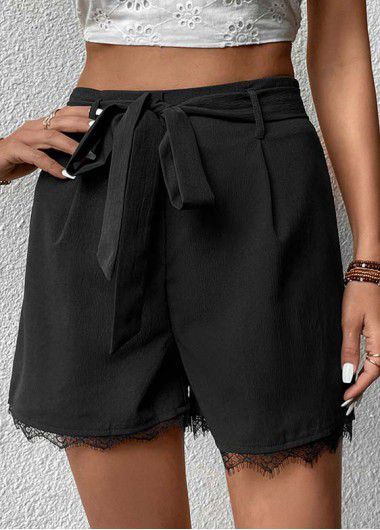 Modlily Black Bowknot Regular Drawastring High Waisted Shorts - L