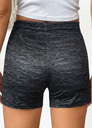 Modlily Black Letter Print Skinny Drawastring High Waisted Shorts - L