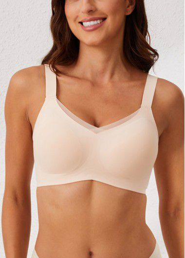 Modlily Sexy Babydoll Lingerie Chemises Skin Color V Neck Detail Bra - XL