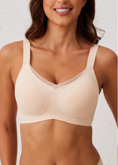 Modlily Sexy Babydoll Lingerie Chemises Skin Color V Neck Detail Bra - XL