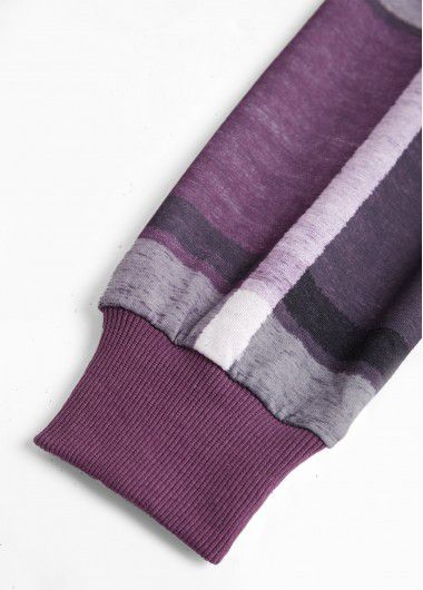 Modlily Purple Zipper Plaid Long Sleeve Stand Collar Jacket - XL