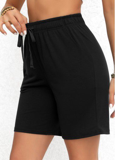 Modlily Black Double Side Pockets Elastic Waist High Waisted Shorts - L
