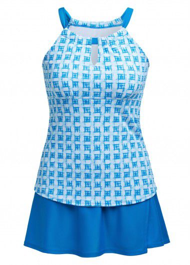 Modlily Cut Out Mid Waisted Geometric Print Tankini Set - XXL