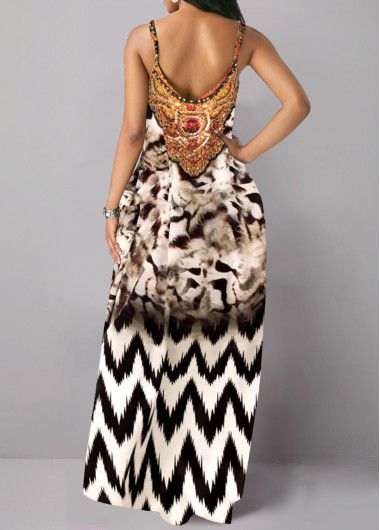 Modlily Multi Color Pocket Leopard O Shape Maxi Dress - M