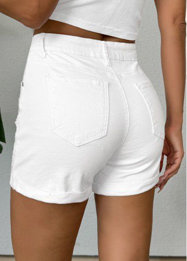 Modlily White Skinny Button Fly Mid Waisted Shorts - L