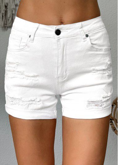 Modlily White Skinny Button Fly Mid Waisted Shorts - L