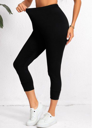 Modlily Black High Waisted Capri Elastic Waist Leggings - XL