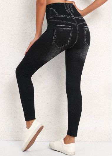 Modlily Black High Waisted Ankle Length Elastic Waist Leggings - L