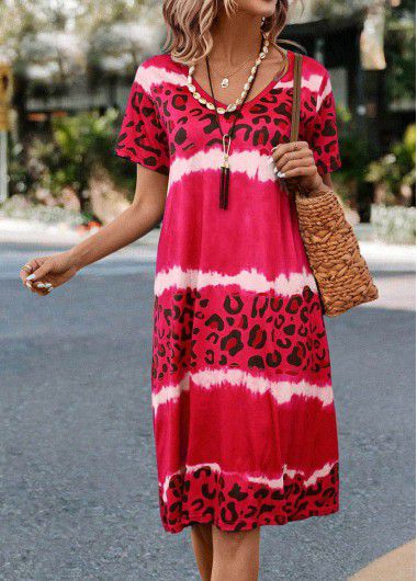 Modlily Hot Pink Leopard Short Sleeve Dress - XL