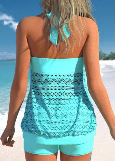 Modlily Lace Mint Green Hollow Tankini Top - L