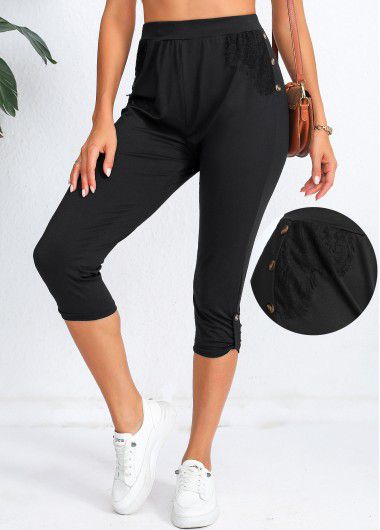 Modlily Black High Waisted Capri Elastic Waist Leggings - 3XL