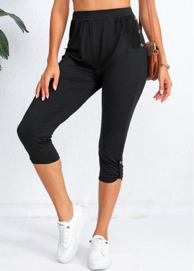 Modlily Black High Waisted Capri Elastic Waist Leggings - 3XL