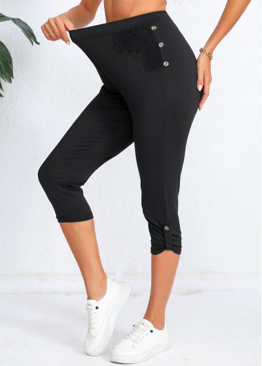 Modlily Black High Waisted Capri Elastic Waist Leggings - 3XL