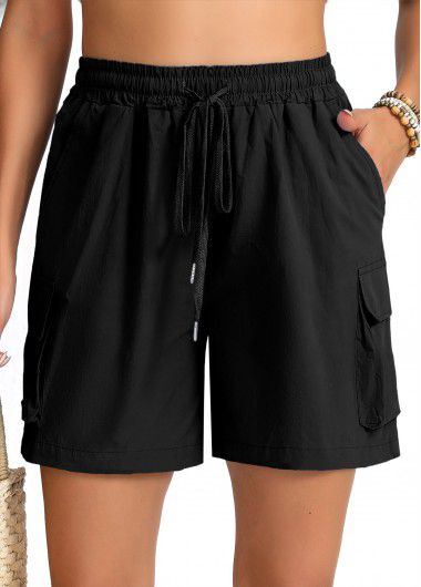 Modlily Black Pocket Elastic Waist High Waisted Shorts - L