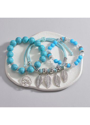 Modlily Mint Green Leaf Retro Bracelets Set - One Size