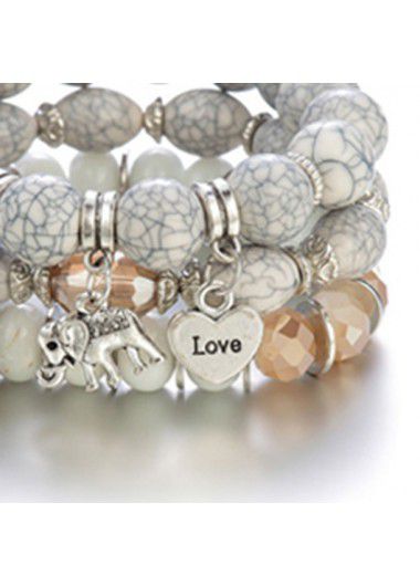 Modlily Layered Elephant Design Acrylic Detail Bracelet Set - One Size