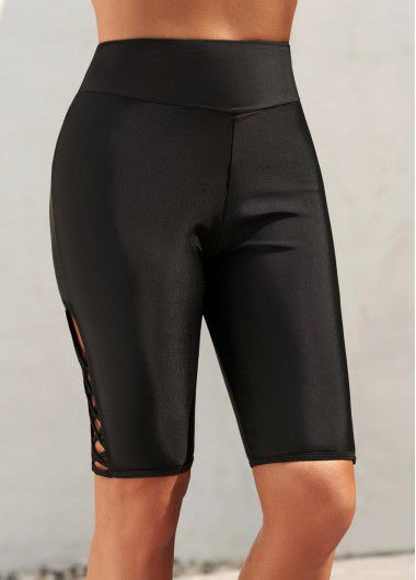 Modlily Black Skinny Elastic Waist High Waisted Shorts - L