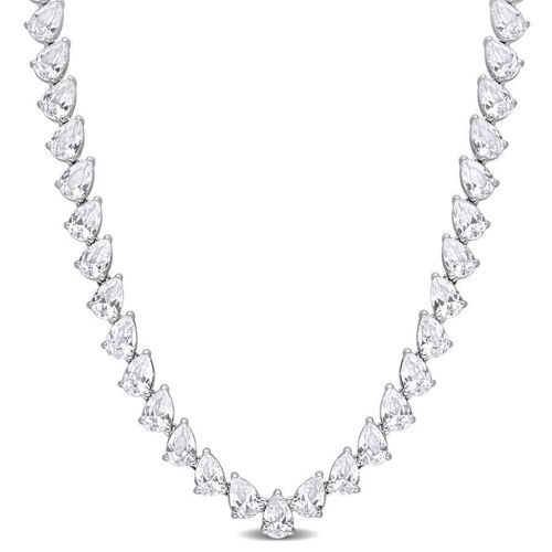 AMOUR 39 1/2 CT TGW Created White Sapphire Teardrop Tennis Necklace In Sterling