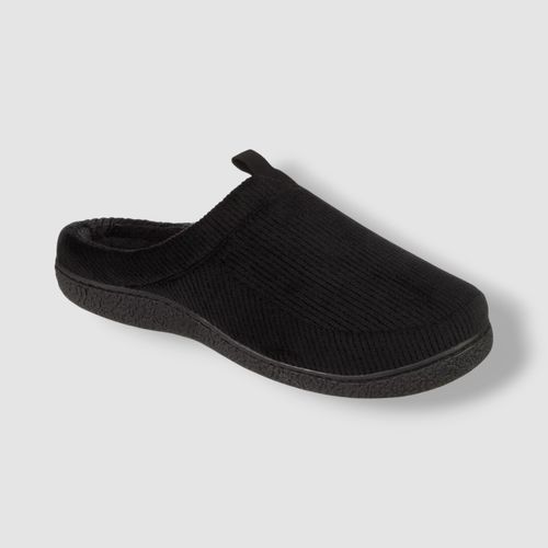 Isotoner Signature Men's Black Corduroy Hoodback Memory-Foam Slippers 9.5-10.5