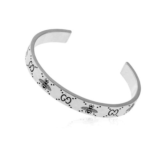 Gucci GG And Bee Engraved Cuff Bracelet