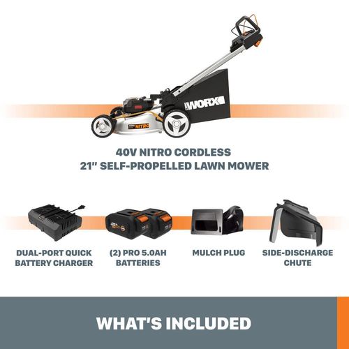Worx Nitro 40V Power Share Pro 21 Inch Cordless Self-Propelled Lawn Mower Kit