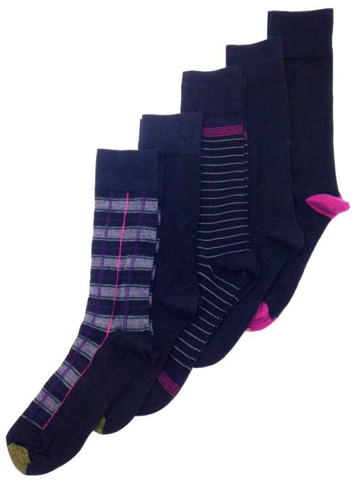 $50 Gold Toe Men 5 Pair Pack Black Gray Stripe Dress Casual Crew Socks Shoe 6-12