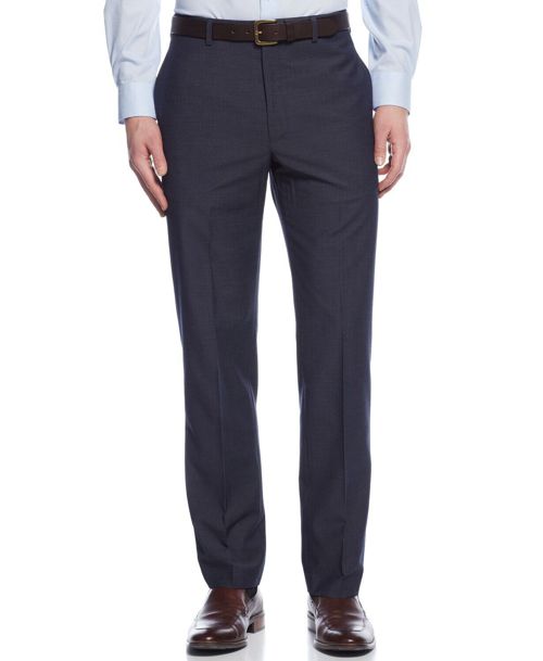 $95 Calvin Klein 36W 30L Men's Blue Slim Fit Solid Flat Trousers Dress Pants