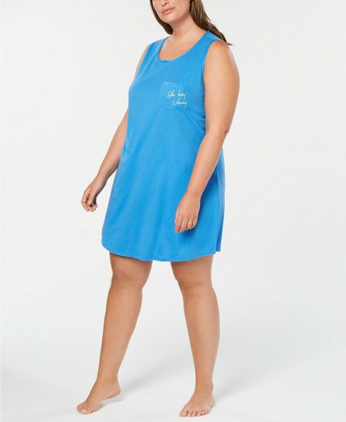 Jenni Plus Size Peekaboo-Back Sleepshirt,Blue Size 1X