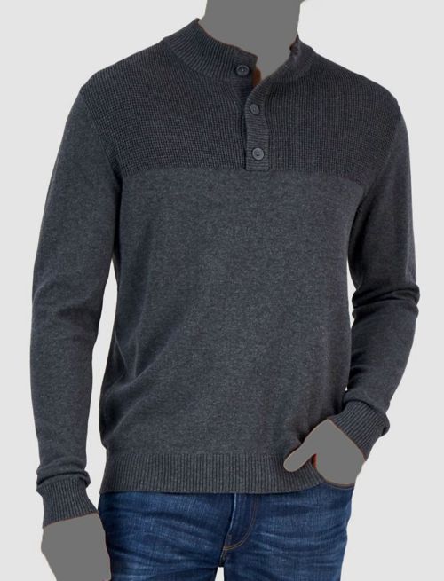 $60 Club Room Men's Gray Button Mock-Neck Long Sleeve Sweater Size Large