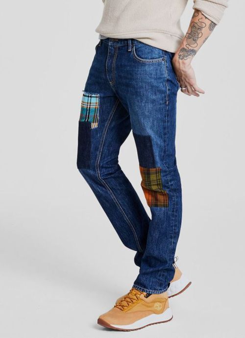 $60 Sun & Stone Men's Blue Edgar Slim-Fit Patchwork Jeans Pants Size 32W