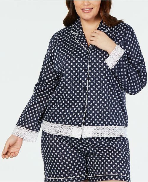 Charter Club Lace Trim Printed Notch Collar Pajama Top Variety Sizes 