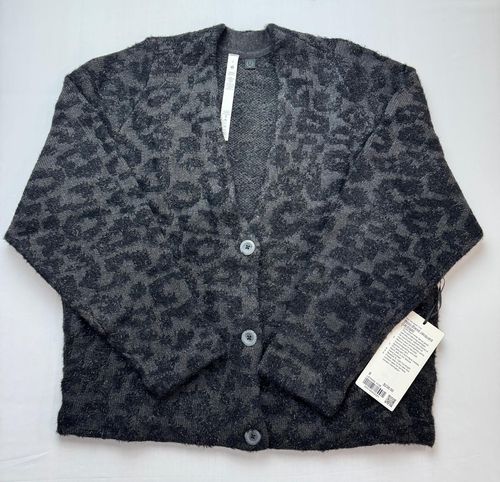 lululemon Wool-Blend Jacquard Cardigan Knit Leopard Graphite Grey Black Size S