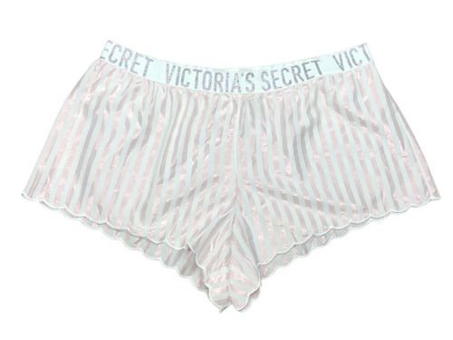 VICTORIA’S SECRET ICONIC STRIPE METALLIC SHINE SCALLOP SLEEP SHORTS LOGO MEDIUM