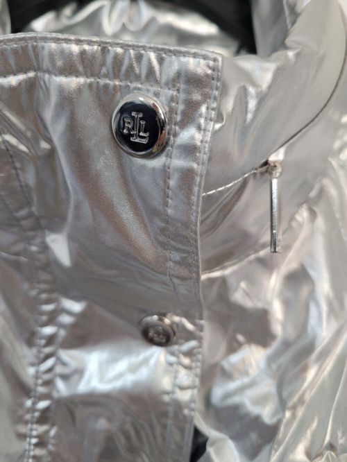 NWOT Ralph Lauren Women's Size L Silver Metallic Taffeta Hooded Jacket