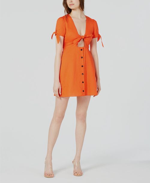 $320 Lost + Wander Women's Red Tie-Detail Keyhole Front-Cutout Mini Dress Size S