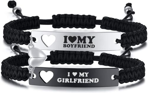 Heart Matching Couples Bracelets - Adjustable Braided I Love My Boyfriend Girlfr