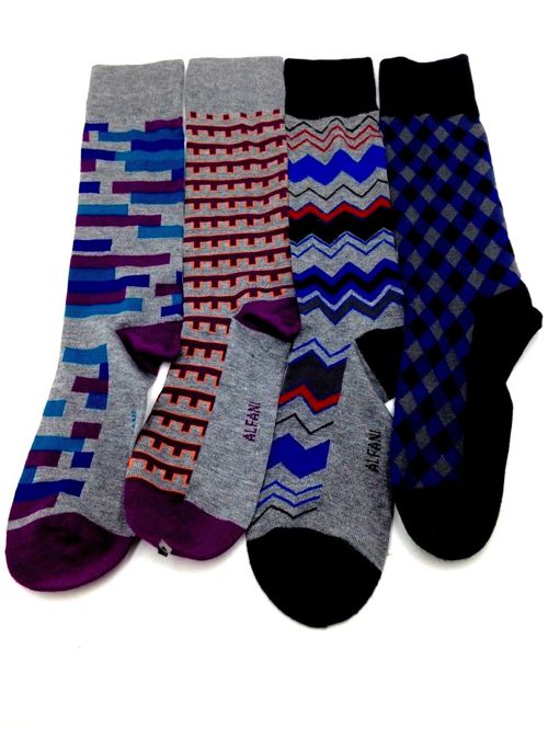 $51 Alfani Mens 4 Pairs Pack Casual Dress Crew Socks Grey Blue Black Purple 7-12