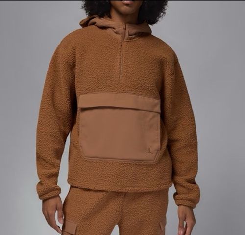 Men Air Jordan Flight Sherpa 1/2 Zip Pullover Hoodie Brown FV7452-223