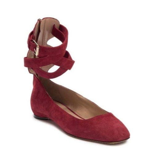NEW $995 Valentino Red Suede Ankle Wrap Ballet Rubino 39 Flats