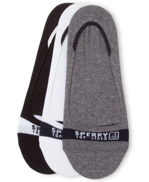 $57 Sperry Men's 3 Pair Pack Black White No-Show Stretch Liner Socks Shoe 6-12