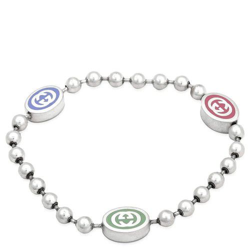 Gucci Sterling Silver And Enamel Boule Chain Interlocking G Bracelet