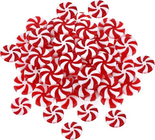 50Pcs Peppermint Christmas Ornaments Christmas Candy Cane Fake Peppermints Plast