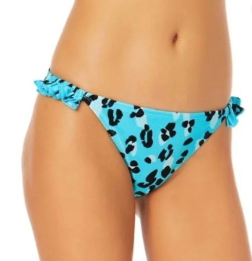 California Sunshine Animal Print Stretch Ruffled Sides Bikini, Blue, Sz L