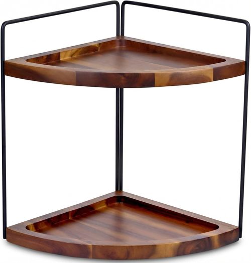 Acacia Wood 2-Tier Corner Organizer for Bathroom and Kitchen Storage