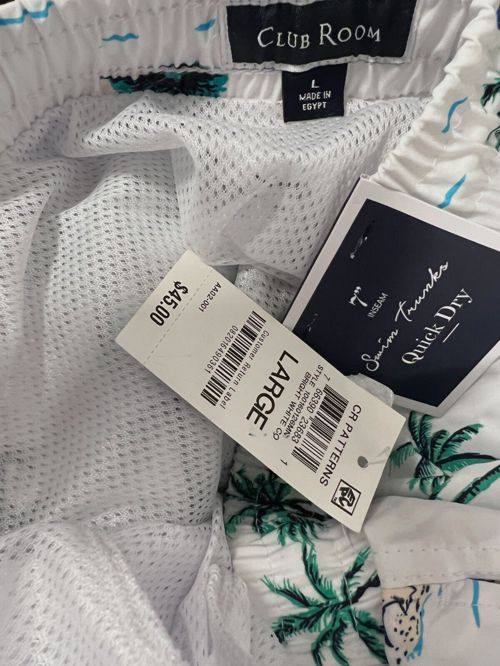 $45 Club Room Men's White Tropical Swim Trunks Swimwear Size L