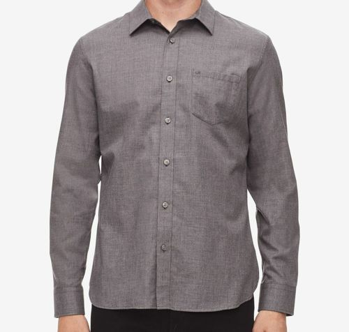 $175 Calvin Klein Mens Slim-Fit Gray Long-Sleeve Cotton Button CK Logo Shirt 2XL